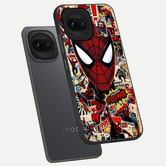 Aesthetic Wonder Spider phone case for iQOO 15R showing premium glass back cover with detailed artwork