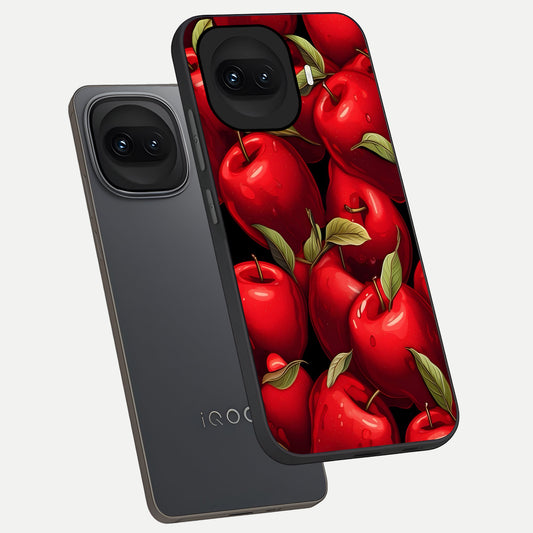 Apple Pattern phone case for iQOO 15R showing premium glass back cover with detailed artwork