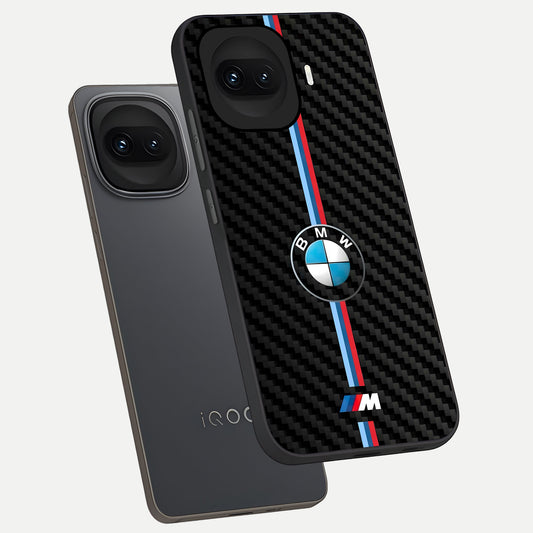 BMW Pattern phone case for iQOO 15R showing premium glass back cover with detailed artwork