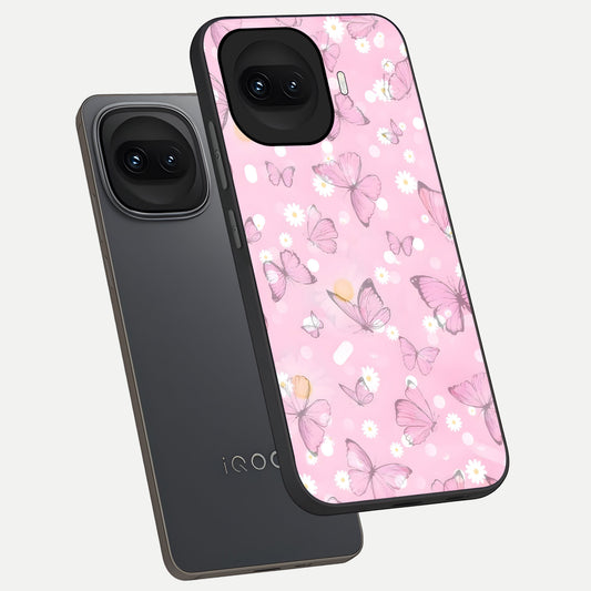 Blush Butterfly Garden phone case for iQOO 15R showing premium glass back cover with detailed artwork