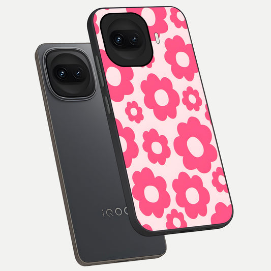 Blush Flower Pop phone case for iQOO 15R showing premium glass back cover with detailed artwork