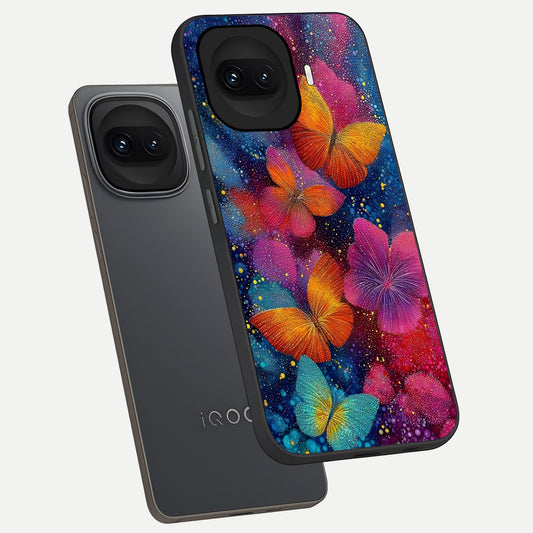 Butterfly Dream Mist phone case for iQOO 15R showing premium glass back cover with detailed artwork