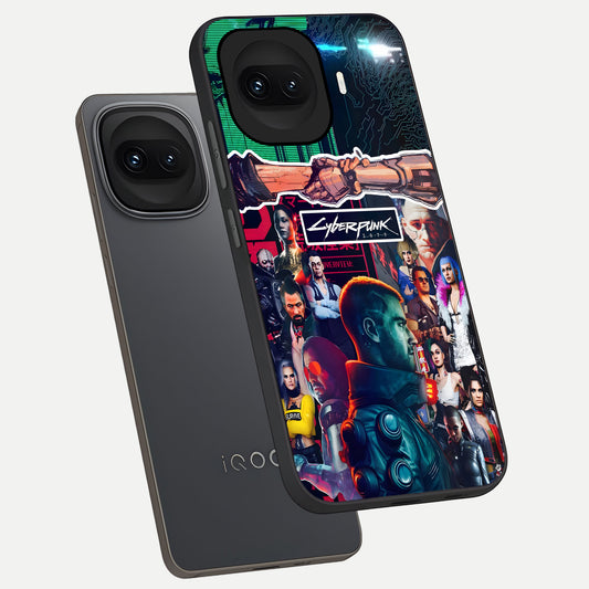 CYBERPUNK Legacy phone case for iQOO 15R showing premium glass back cover with detailed artwork