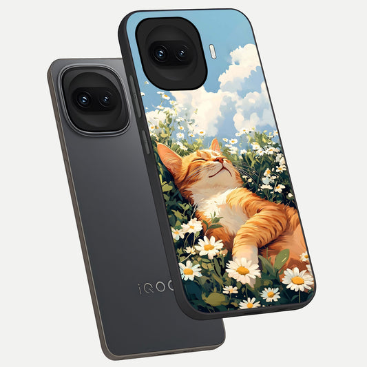 Cat And Flowers View phone case for iQOO 15R showing premium glass back cover with detailed artwork