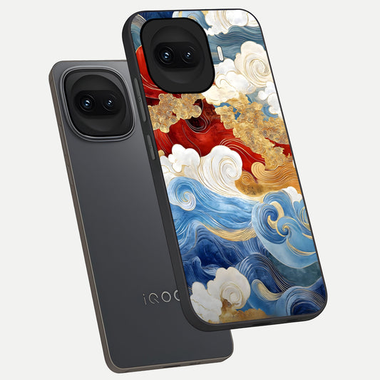 Colored Waves phone case for iQOO 15R showing premium glass back cover with detailed artwork