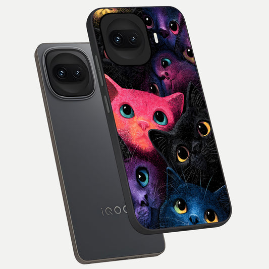 Cosmic Cats Dreams phone case for iQOO 15R showing premium glass back cover with detailed artwork