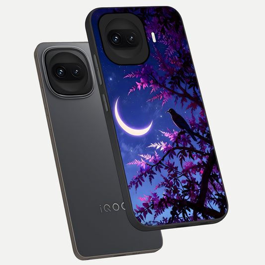 Crow And Moon Scenery phone case for iQOO 15R showing premium glass back cover with detailed artwork