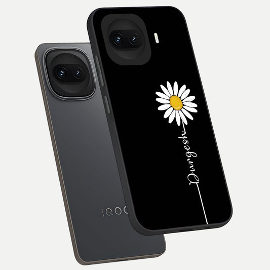 Custom Name White Flower phone case for iQOO 15R showing premium glass back cover with detailed artwork