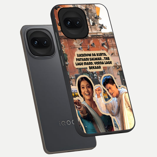 Desi Retro Vibes phone case for iQOO 15R showing premium glass back cover with detailed artwork
