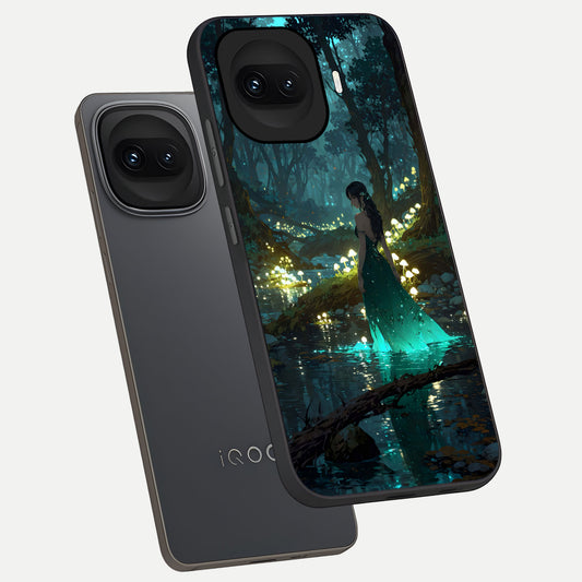 Enchanted Forest Glow phone case for iQOO 15R showing premium glass back cover with detailed artwork