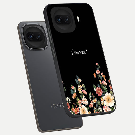 Floral Design Personalized Custom Name phone case for iQOO 15R showing premium glass back cover with detailed artwork
