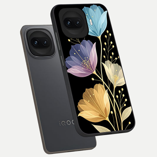 Flower Bloom Glow phone case for iQOO 15R showing premium glass back cover with detailed artwork