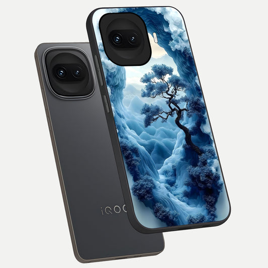 Frozen Serenity Gate phone case for iQOO 15R showing premium glass back cover with detailed artwork