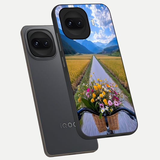Golden Field Journey phone case for iQOO 15R showing premium glass back cover with detailed artwork