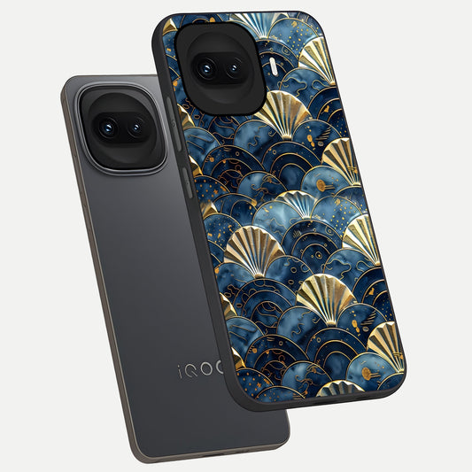 Golden Wave Luxe phone case for iQOO 15R showing premium glass back cover with detailed artwork