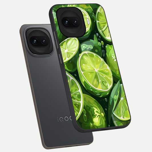 Green Kawasaki phone case for iQOO 15R showing premium glass back cover with detailed artwork