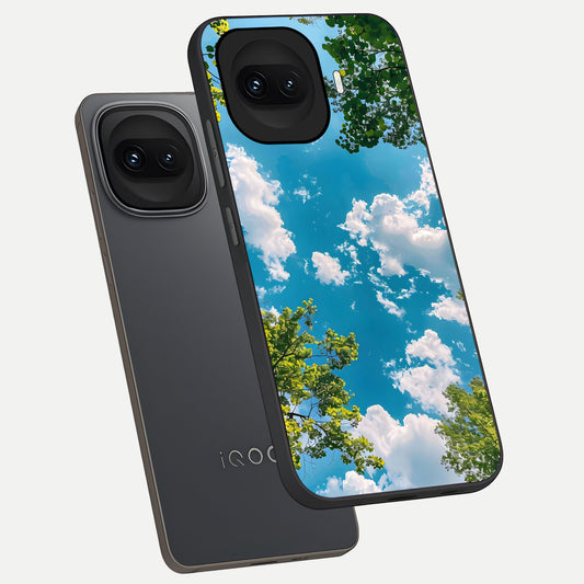 Green Moon Energy phone case for iQOO 15R showing premium glass back cover with detailed artwork