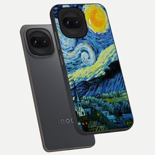 Inspired Van Gogh Art phone case for iQOO 15R showing premium glass back cover with detailed artwork