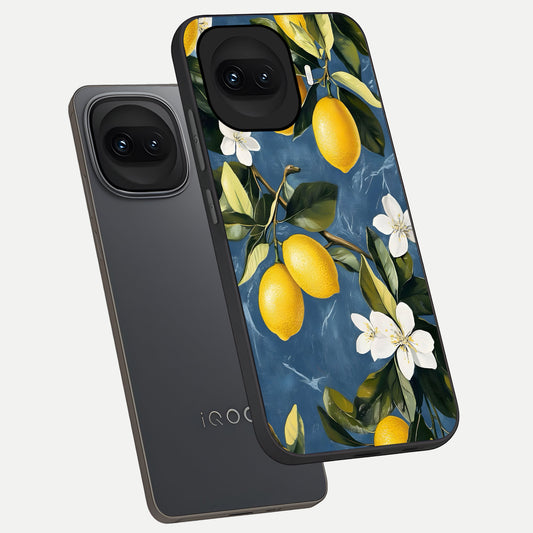 Lemon Dream Garden phone case for iQOO 15R showing premium glass back cover with detailed artwork