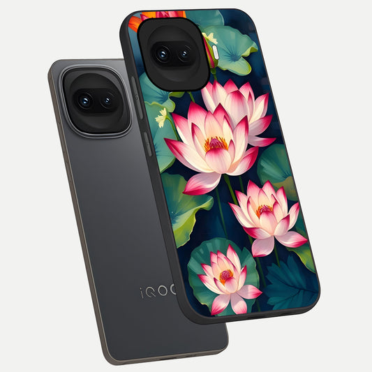 Lotus Dream Serenity phone case for iQOO 15R showing premium glass back cover with detailed artwork