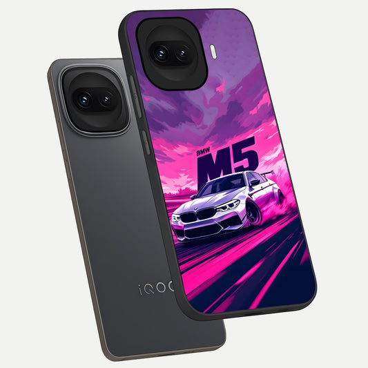 MS Neon Car phone case for iQOO 15R showing premium glass back cover with detailed artwork
