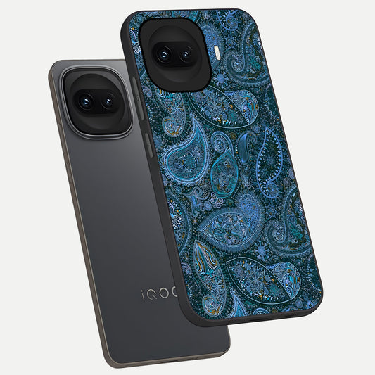 Midnight Paisley Glow phone case for iQOO 15R showing premium glass back cover with detailed artwork