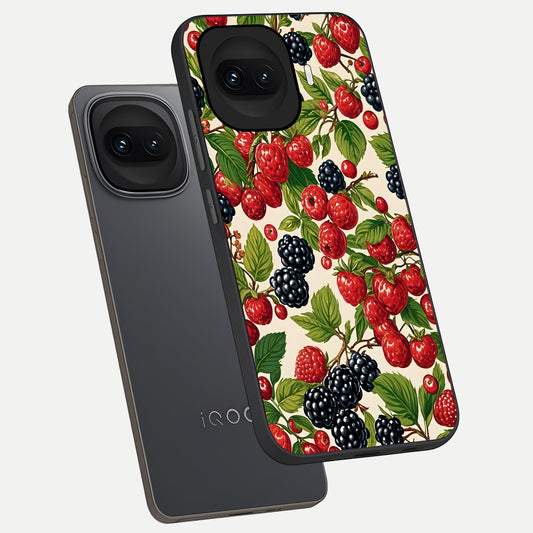 Mixed Berry Collage phone case for iQOO 15R showing premium glass back cover with detailed artwork