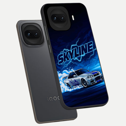 Neon Drift Beast phone case for iQOO 15R showing premium glass back cover with detailed artwork