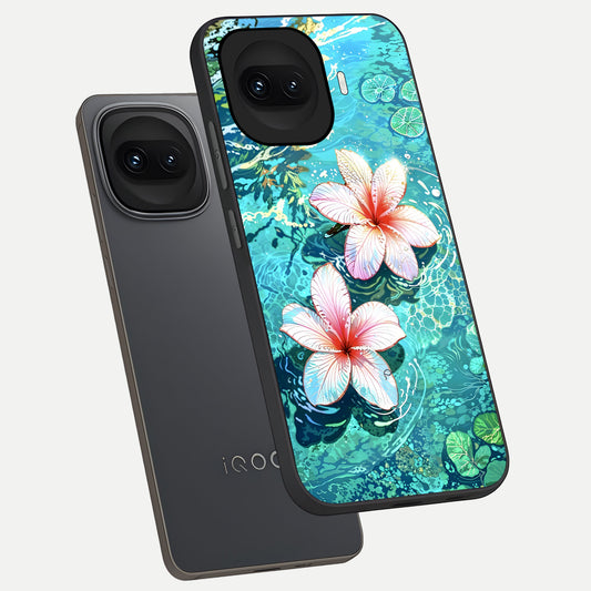 Pink Flowers in Water phone case for iQOO 15R showing premium glass back cover with detailed artwork