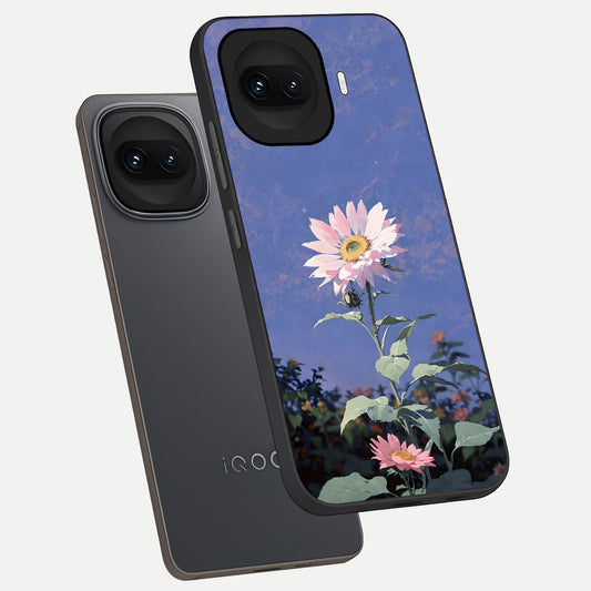 Pink Shells Outline phone case for iQOO 15R showing premium glass back cover with detailed artwork