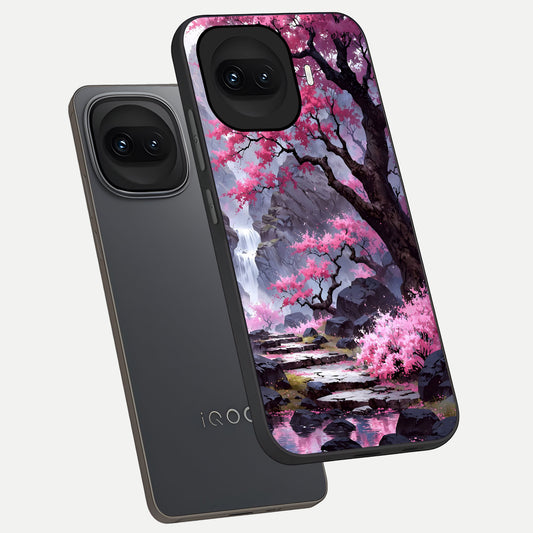 Pink Sunflower Glow phone case for iQOO 15R showing premium glass back cover with detailed artwork