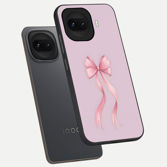 Soft Blush Bow phone case for iQOO 15R showing premium glass back cover with detailed artwork