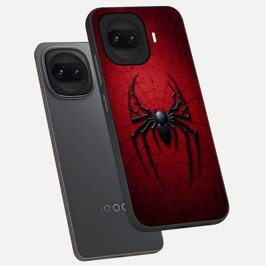 Superhero Web Emblem phone case for iQOO 15R showing premium glass back cover with detailed artwork