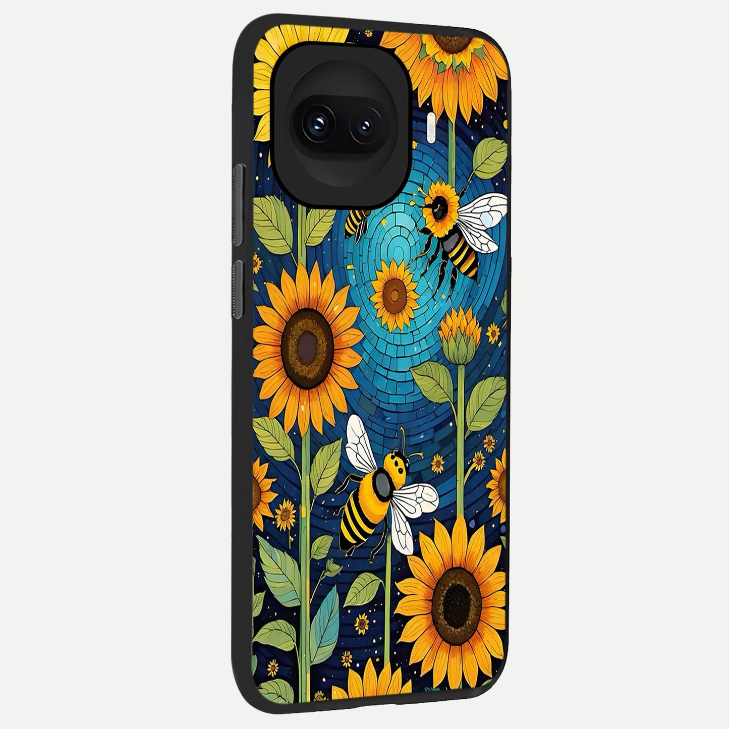 Bees And Sunflowers back cover for iQOO 15R slim fit glass case with vibrant aesthetic design