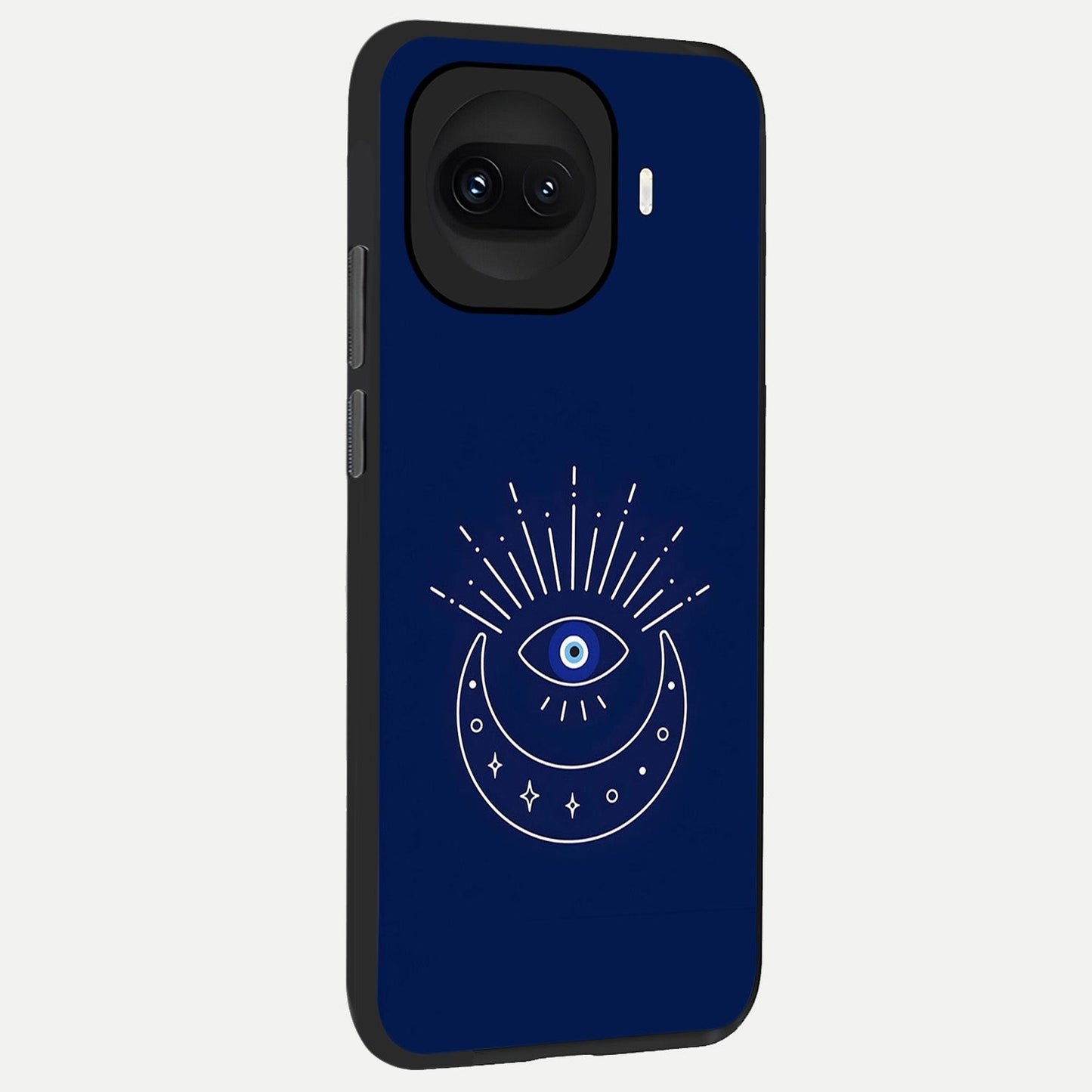 Blue Evil Eye back cover for iQOO 15R slim fit glass case with vibrant aesthetic design
