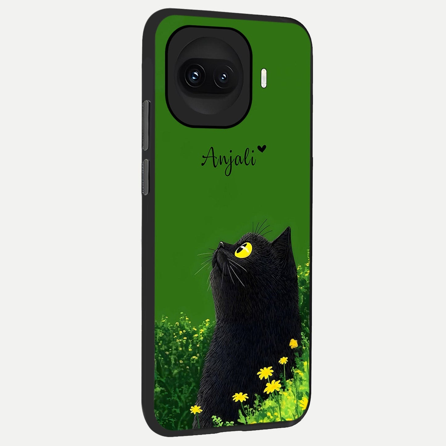 Emerald Cat Custom Name back cover for iQOO 15R slim fit glass case with vibrant aesthetic design