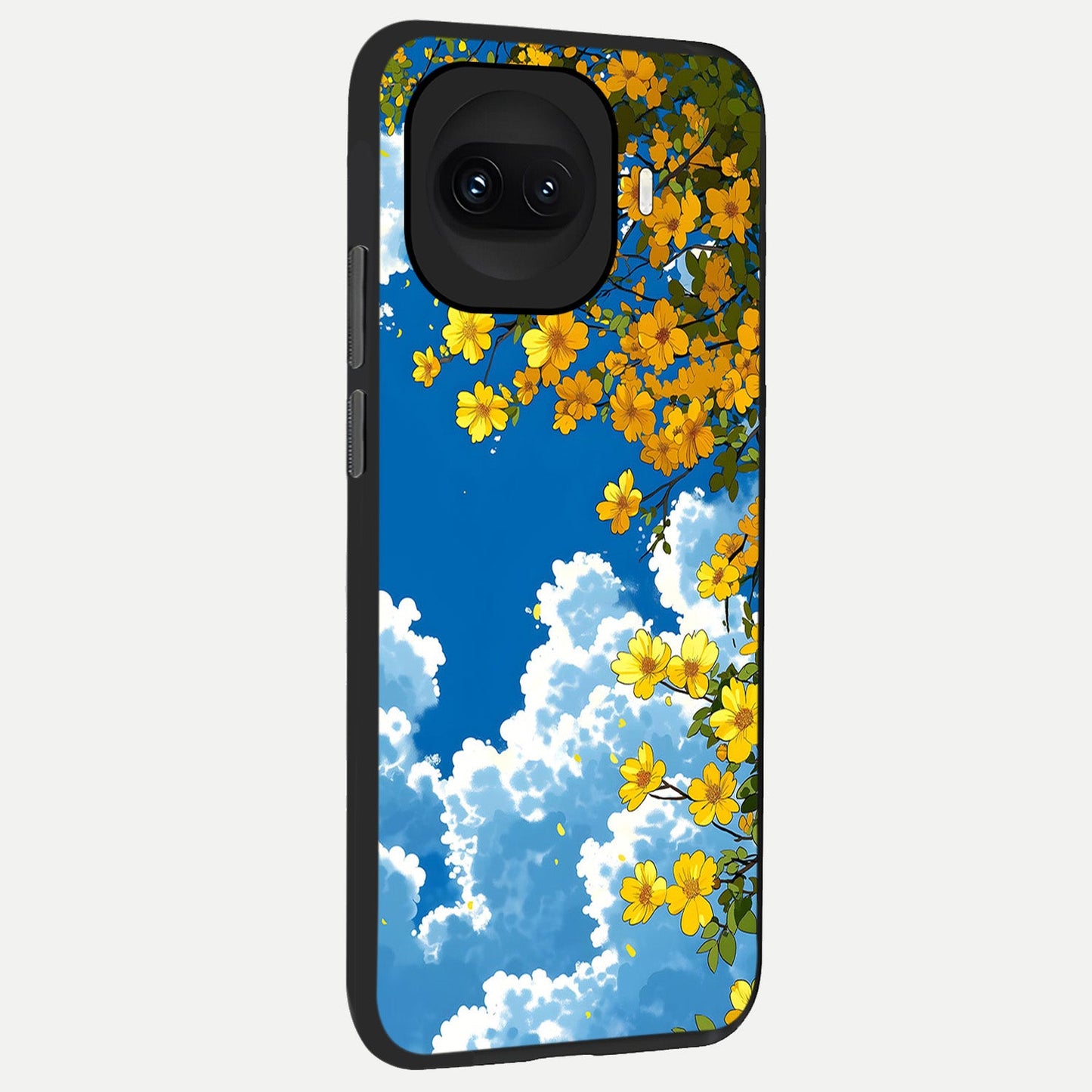 Golden Petal Sky back cover for iQOO 15R slim fit glass case with vibrant aesthetic design