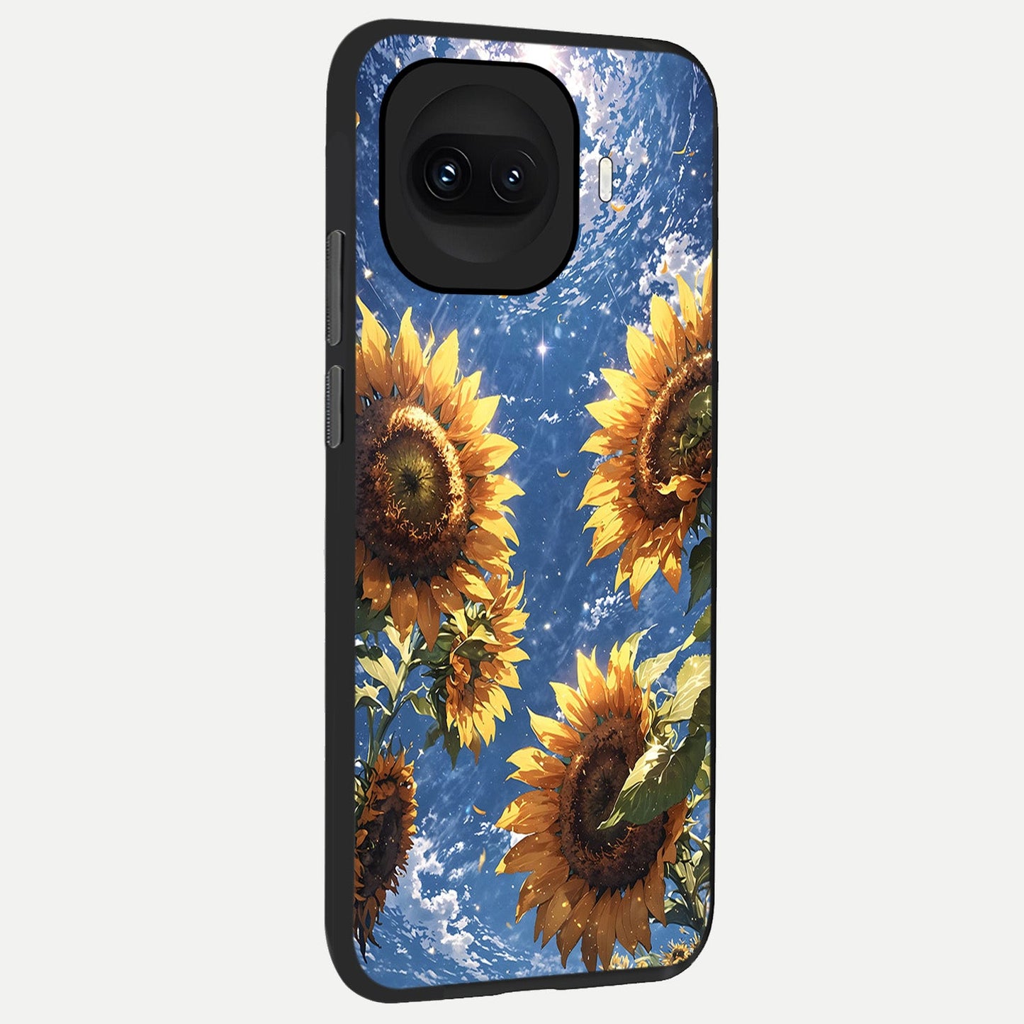 Heavenly Sunflower Rise back cover for iQOO 15R slim fit glass case with vibrant aesthetic design