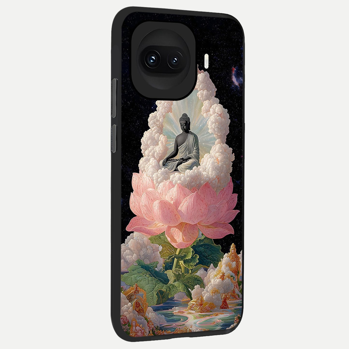 Lotus Divine Peace back cover for iQOO 15R slim fit glass case with vibrant aesthetic design