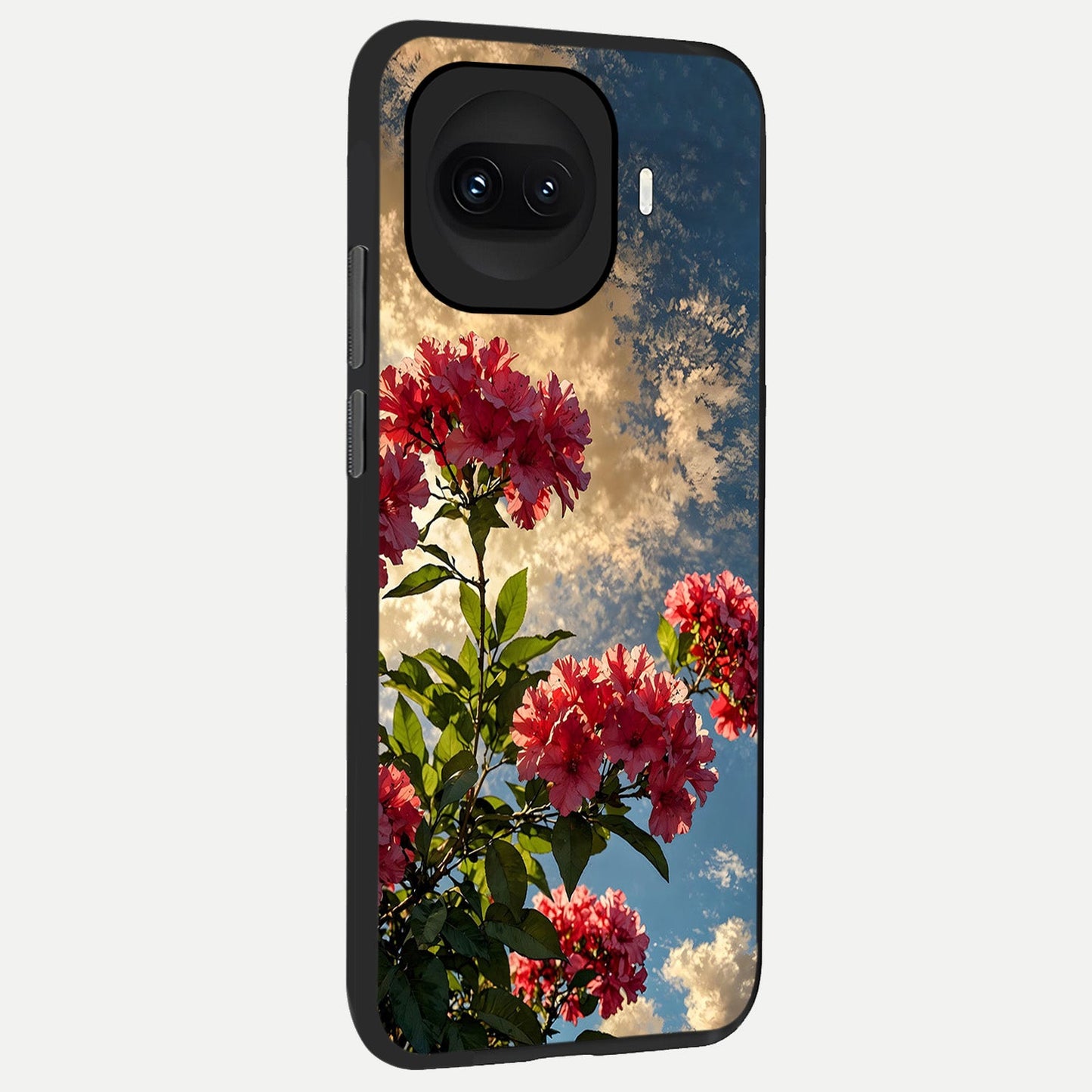 Red Bloom Skies back cover for iQOO 15R slim fit glass case with vibrant aesthetic design