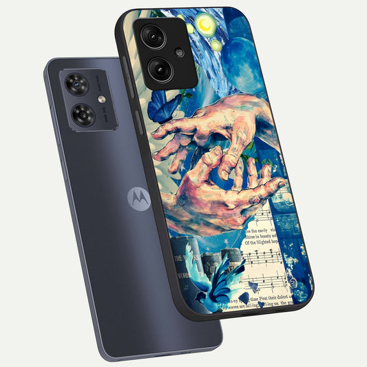 Aesthetic Divider phone case For Moto G54 showing premium glass back cover with detailed artwork