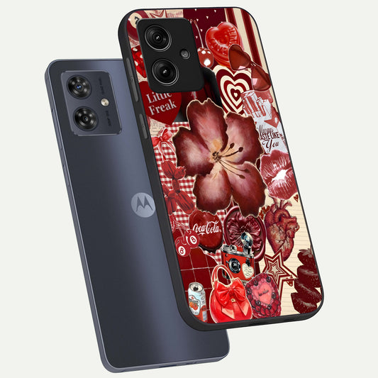 Aesthetic Little Freak phone case For Moto G54 showing premium glass back cover with detailed artwork