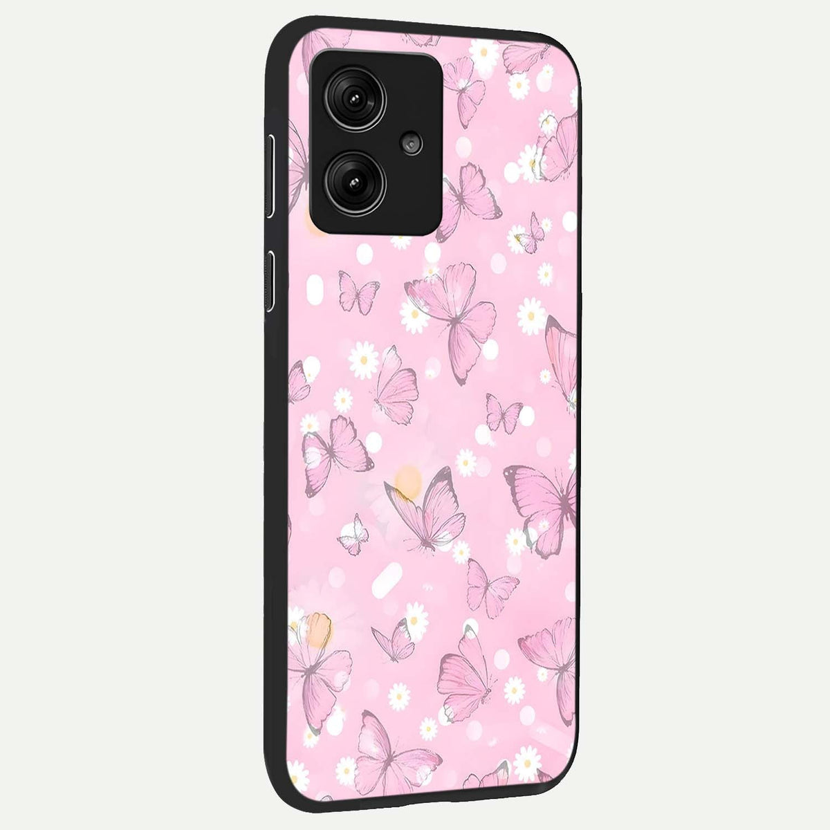 Blush Butterfly Garden back cover For Moto G54 slim fit glass case with vibrant aesthetic design