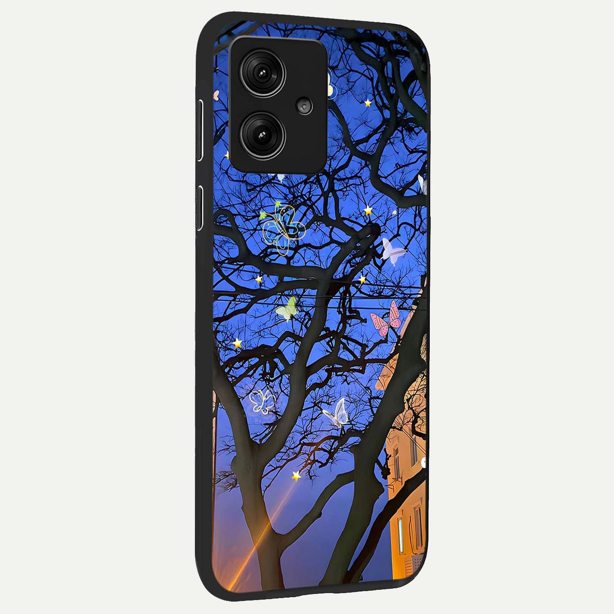 Butterfly Night Magic back cover For Moto G54 slim fit glass case with vibrant aesthetic design