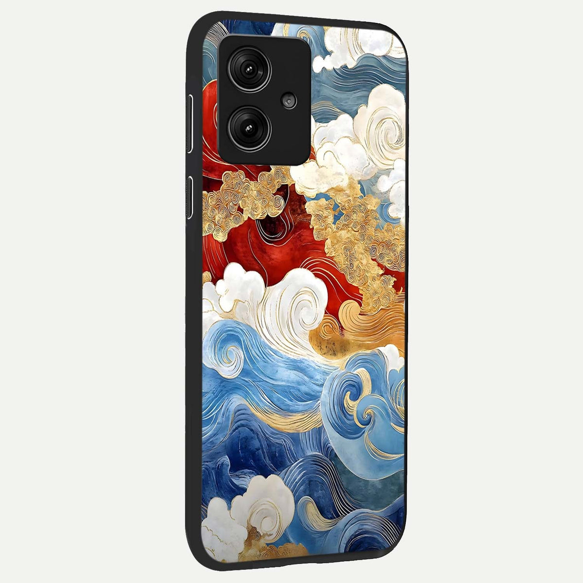 Colored Waves back cover For Moto G54 slim fit glass case with vibrant aesthetic design