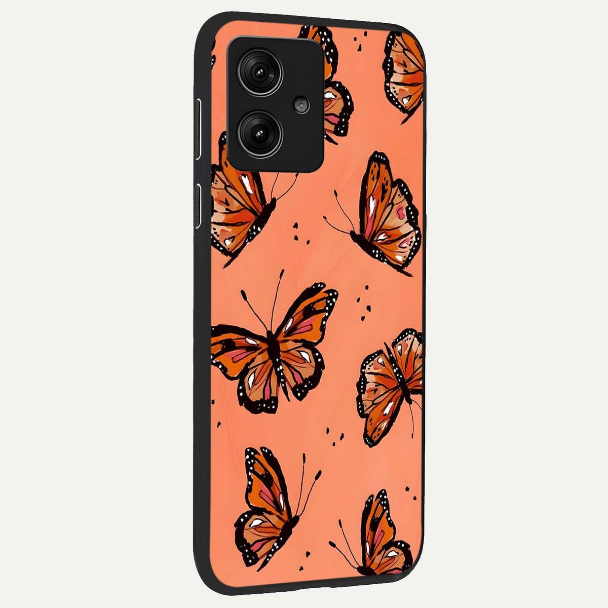 Coral Wing Butterfly back cover For Moto G54 slim fit glass case with vibrant aesthetic design