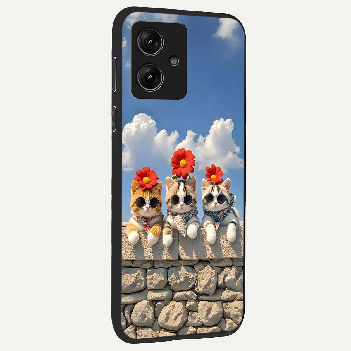 Floral Kitty Squad back cover For Moto G54 slim fit glass case with vibrant aesthetic design