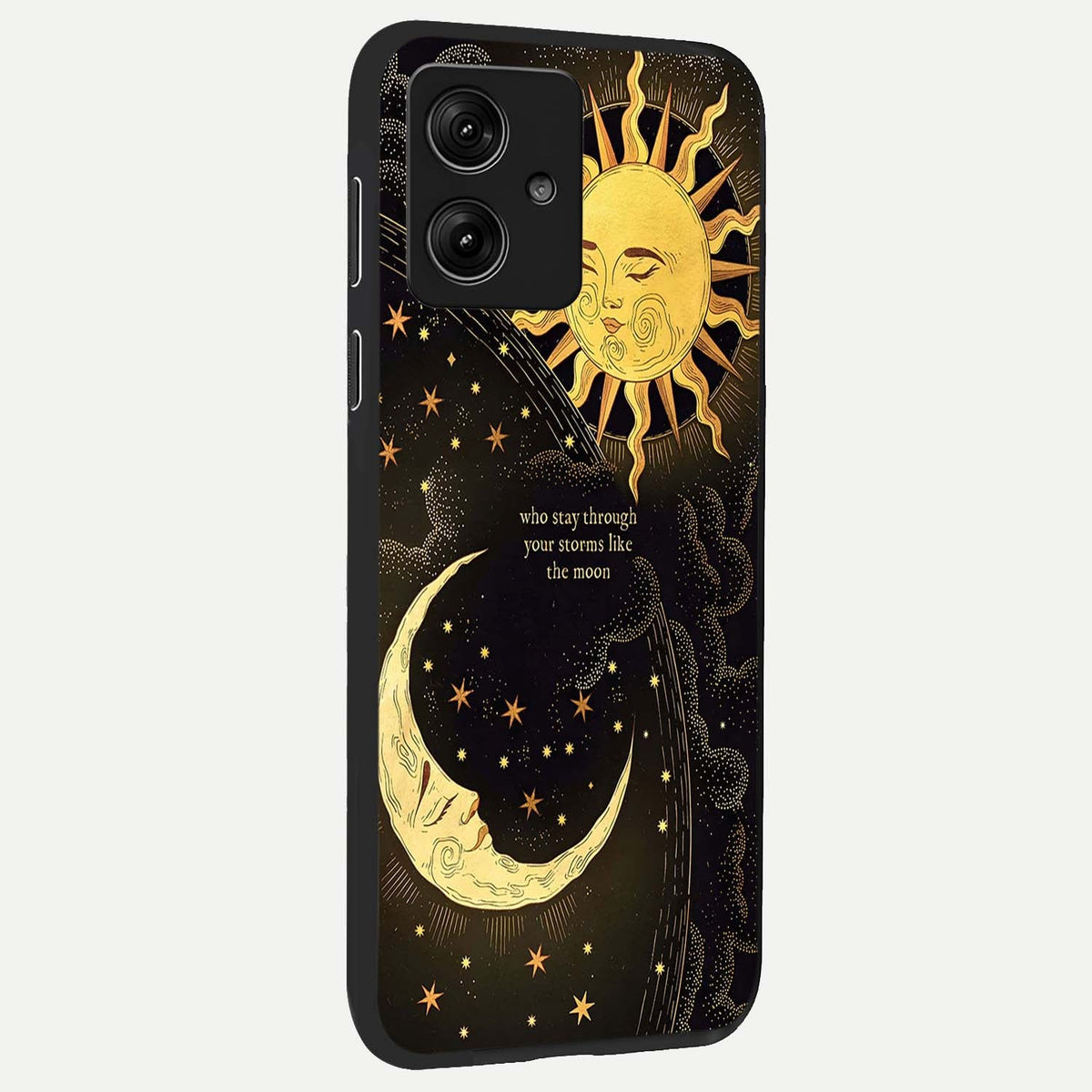 Golden Lunar Love back cover For Moto G54 slim fit glass case with vibrant aesthetic design