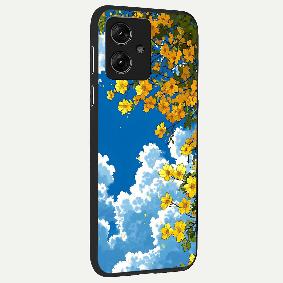 Golden Petal Sky back cover For Moto G54 slim fit glass case with vibrant aesthetic design