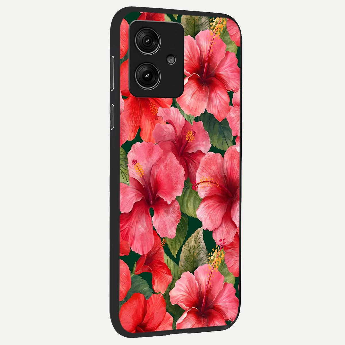 Hibiscus Pattern back cover For Moto G54 slim fit glass case with vibrant aesthetic design